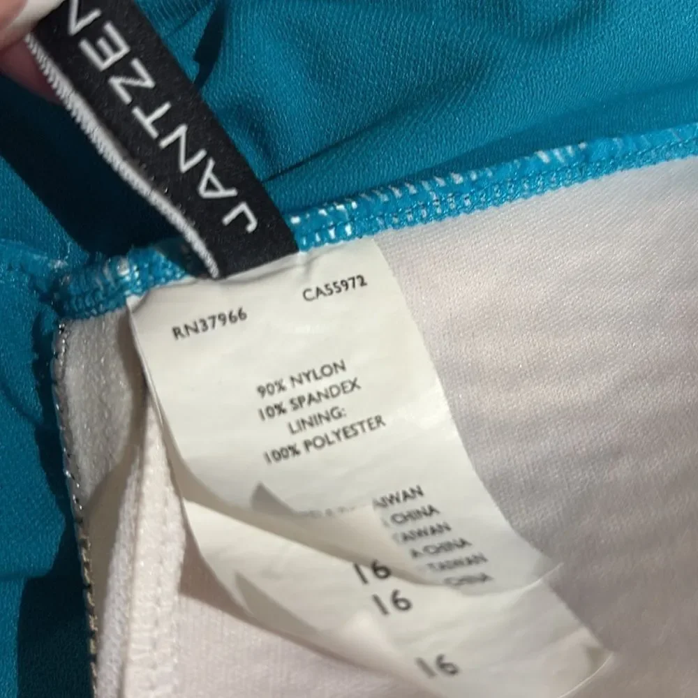 Jantzen Teal Swimsuit bejeweled chest one piece halter top SZ 16 Jeweled sequins